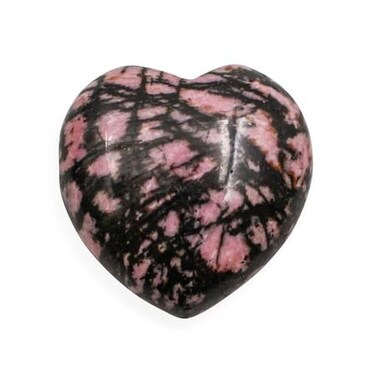 Rhodonite Crystal 1 Inch Mini Heart Puff Stone - Pocket Massage Worry Stone for Natural Body Chakra Balancing, Reiki Healing and Crystal Grid