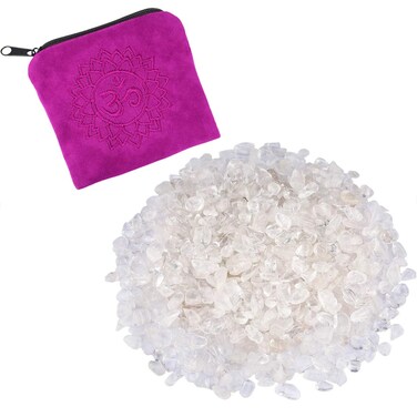 Rockcloud 0.5 lb Small Tumbled Chips Crushed Stone with Chakra Bag Healing Reiki Crystal Home Decoration, Rock Quartz