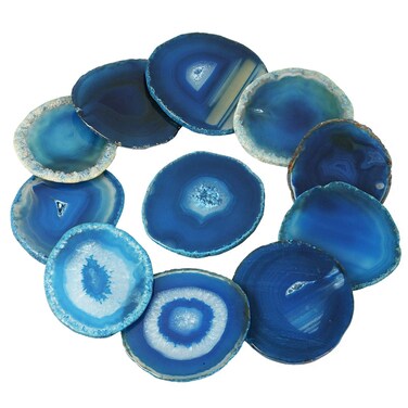 rockcloud 10 Pcs Agate Light Table Slices, Healing Crystals Geode Stones,Irregular Home Decoration Jewelry Making,Round,Blue