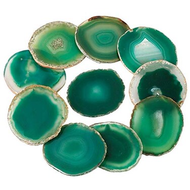Rockcloud 10 Pcs Agate Light Table Slices, Healing Crystals Geode Stones,Irregular Home Decoration Jewelry Making,Round,Green