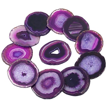 rockcloud 10 Pcs Agate Light Table Slices, Healing Crystals Geode Stones,Irregular Home Decoration Jewelry Making,Round,Purple