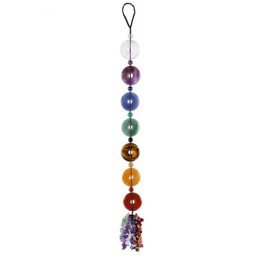 Rockcloud 7 Chakras Stones Reiki Healing Crystals Peac Buckle Charm Wall Hanger Tumbled Gemstones Meditation Hanging Ornament for Window Car Decoration