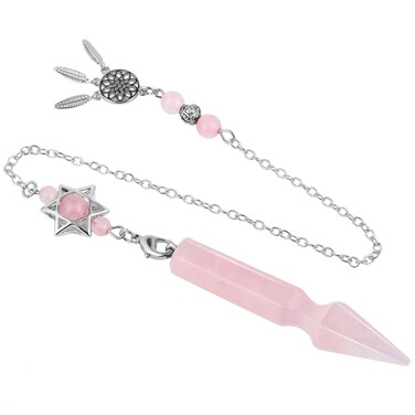 Rockcloud Arrow Shape Crystal Stone Pendant Pendulum for Dowsing Divination Chakra Reiki Healing Meditation, Rose Quartz