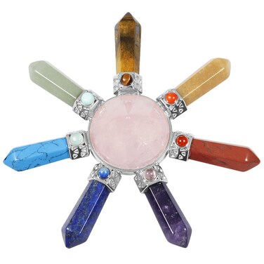 Rockcloud Cone &amp; 7 Chakra Points Energy Generator,Reiki Healing Crystal Stone,Rose Quartz