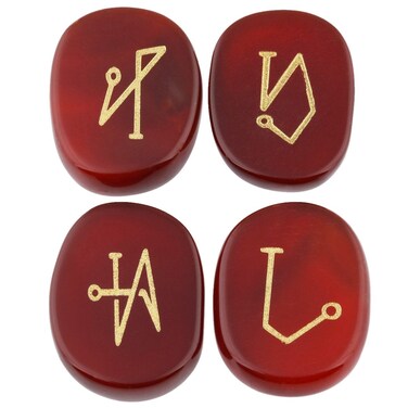 Rockcloud Healing Crystal 4pcs Engraved Angel Symbol Palm Stones Reiki Balancing,Carnelian