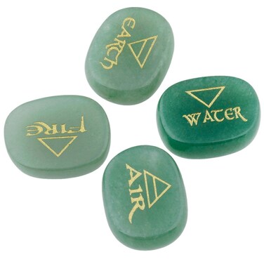 Rockcloud Healing Crystal 4pcs Engraved Triangle Symbol Stones Palm Stones Reiki Balancing,Green Aventurine