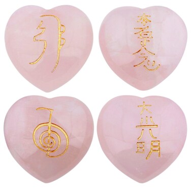 Rockcloud Healing Crystal 4pcs Rose Quartz Heart Love Stones Hand Carved Worry Stones Palm Pocket Stone Reiki Balancing