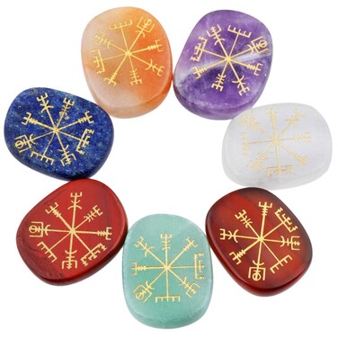 Rockcloud Healing Crystal 7pcs Engraved Vikings Symbol Palm Stones Reiki Balancing