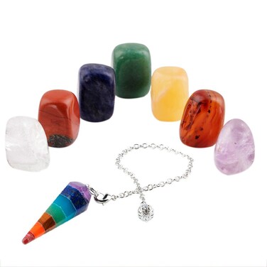 Rockcloud Healing Crystal Kit,7 Chakra Stones &amp; Pendulum Meditation Set