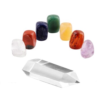 Rockcloud Healing Crystal Kit,7 Chakra Stones &amp; Rock Quartz Crystal Point Set