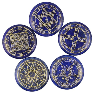 Rockcloud Healing Crystal Lapis Lazuli Solomon Symbol Witches Rune Set Chakra Stones Palm Stone Reiki Balancing, 5 Pcs