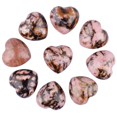 Rockcloud Healing Crystal Rhodonite Heart Love Carved Palm Worry Stone Chakra Reiki Balancing, 0.59 inch, Pack of 10
