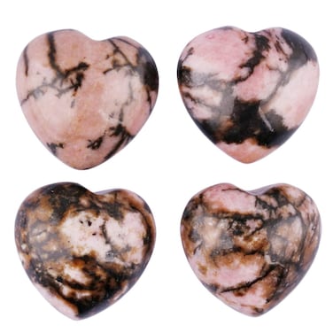 Rockcloud Healing Crystal Rhodonite Heart Love Carved Palm Worry Stone Chakra Reiki Balancing, 0.98 inch, Pack of 4