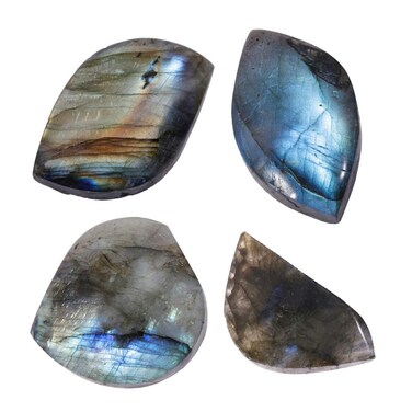 Rockcloud Labradorite Healing Crystal Polished Irregular Shaped Stones Slices for Meditation Home Decoration, Pack of 4