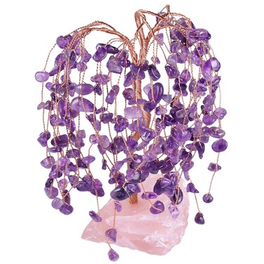 rockcloud Natural Amethyst Healing Crystals Tumbled Stones Money Tree, Rose Quartz Base Bonsai Feng Shui Home Decoration for Wealth and Luck