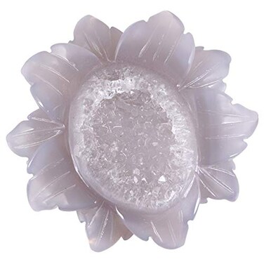 Rockcloud Natural Healing Crystal Agate Druzy Geode Stone Figurine for Home Deco, Carved Gemstone Decoration Stone Statue Specimen, Leaves