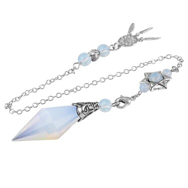 rockcloud Natural Opalite Stone Healing Reiki Pendulum 12 Facet Crystal Point Pendant with Dream Catcher Hexagram Charm Wicca for Dowsing Divination Balancing