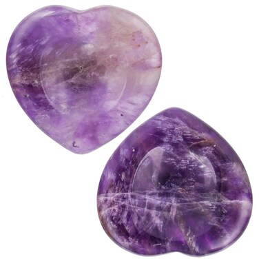 Rockcloud Pack of 2 Amethyst Crystal Thumb Worry Stone for Anxiety, Healing Crystal Pocket Palm Stone, Heart Shape