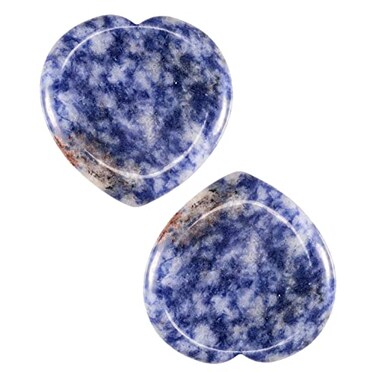 Rockcloud Pack of 2 Blue Spot Jasper Stone Thumb Worry Stone for Anxiety, Healing Crystal Pocket Palm Stone, Heart Shape