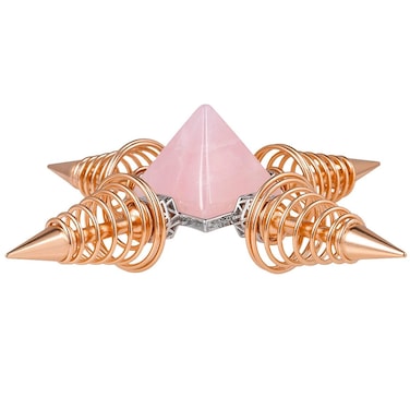 Rockcloud Pyramid &amp; Spring Points Energy Generator, Reiki Healing Crystal Stone, Roese Quartz, Rose Gold Plated