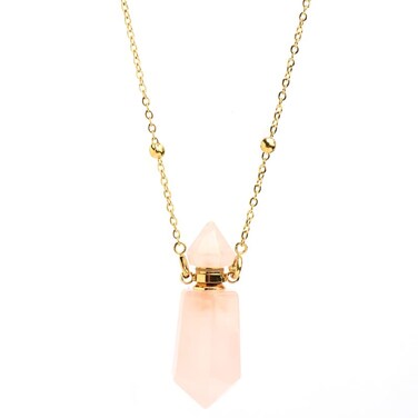 Rose Quartz Perfume Bottle Necklace Aromatherapy Necklace Hexagonal Pointed Essential Oil Diffuser Necklace for Women Vial Necklace (rose quartz)