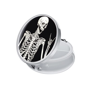 Rouidr Pill Box, 3 Compartment Medicine Pill Case, Small Metal Travel Medicine Box for Purse &amp; Pocket, Silver, Skull