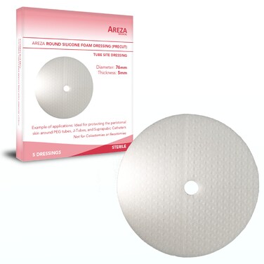 Round Silicone Foam Dressing - Tube Site Dressing - May Help Absorb Leakage Around PEG and Feeding Tubes &amp; Reduce Irritation - 5 PCS Per Box - FSA/HSA Approved