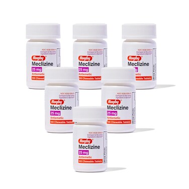 Rugby Meclizine Chewable Tablets 25mg - Anti-Nausea Support - May Reduce Motion Sickness Symptoms - 100 Count - (6 Pack)