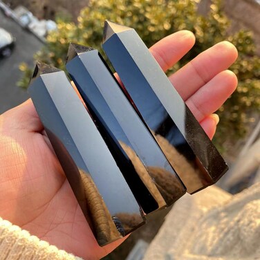 Runyangshi 1PCS Natural Crystal Obsidian Single Point Prism 6-Sided Tower 4'' Healing Crystal Stick Meditation Healing Magnetic Field