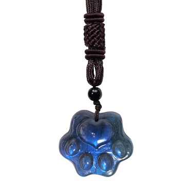 Runyangshi Labradorite Crystal Necklace for Women Natural Gemstone Necklace Carved Cat Paw Pendants Healing Stones Energy Protection Adjustable Pendant Jewelry Gift for Mom