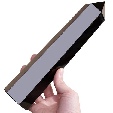Runyangshi Large Black Obsidian Crystal Tower 7"-7.8"(18-20cm) Natural Faceted Prism Crystal Wand 6 Faceted Reiki Chakra Crystal and Healing Stones Single Crystal Point