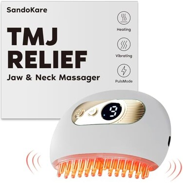 SandoKare TMJ Relief Products Jaw, TMJ Relief Massager, Vibration and Heating, Ergonomic Multi-Needle Design TMJ Massage Tool, Effective Jaw &amp; Neck Pain, Grinding and Clenching Teeth Relief, White