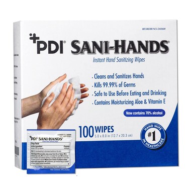 Sani-Hands Hand Sanitizer Wipes, Ethyl Alcohol Wipes Individually Wrapped with Aloe and Vitamin E, Hand Sanitizer Travel, Home, Outdoor Use, 5 in x 8 in, 100 Wipes, 1 Pack