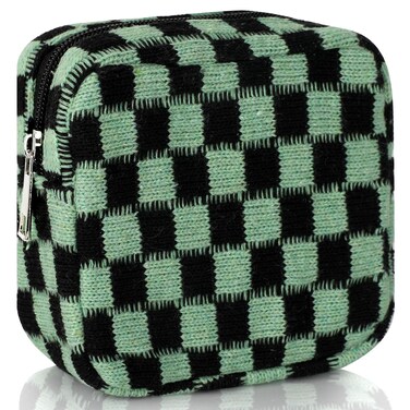 Sanitary Napkin Storage Bag, Menstrual Pad Zipper Bag Checkered Portable Period Bag Panty Liners, Tampon Storage Pouch for Women Ladies Daily Use Storage Purse Travel