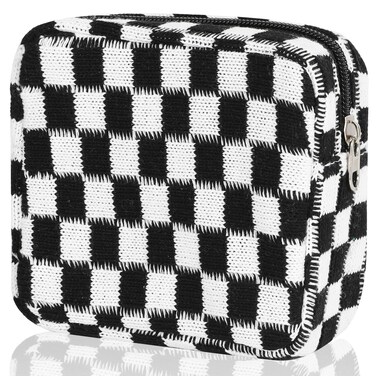 Sanitary Napkin Storage Bag, Menstrual Pad Zipper Checkered Portable Period Bag Panty Liners, Tampon Storage Pouch for Women Ladies Daily Use Storage Purse Travel