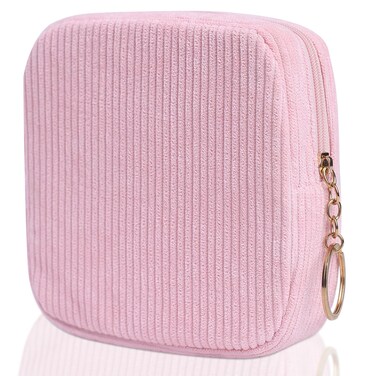 Sanitary Napkin Storage Bag, Preppy Corduroy Period Bag for Women, Cute Portable Period Pouch with Zipper, Sanitary Pads Bag Tampons Holder for Purse, First Period for Women Ladies