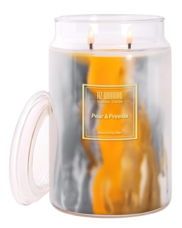 Scented Candles   Freesia &amp; Pear Candle  2 Wick Soy Wax Candles  110-Hour Burn Time Extra Strong Scented Candles Fluid Effect Aromatherapy Candle Fall Candle Holiday Decor Gifts 20oz