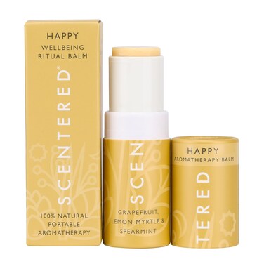 Scentered Aromatherapy Balm Stick - Happy - Mood Boost Roll On Essential Oils Blend for Positive Thinking - 100% Natural: Grapefruit, Cedarwood, Lemon Myrtle Essential Oil - Positive Gifts for Women