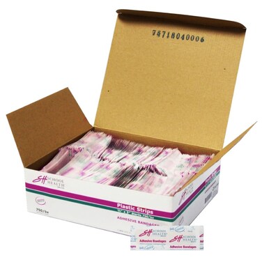 School Health - Adhesive Bandages, Comfortable Form-Fitting Protection &amp; Wound Care for Minor Cuts and Scrapes, Premium Adhesive Stays Secure with Movement or Perspiration, Plastic 3/4" x 3" 750/Box