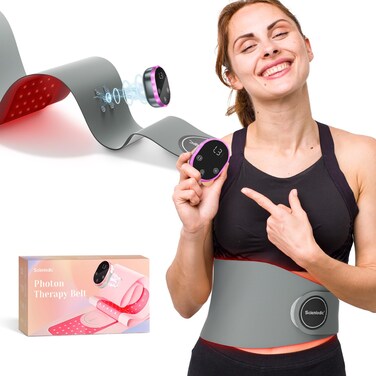 Scienlodic Red Light Therapy Belt - Rechargeable Vibration Infrared Light Therapy Device for Body - Therapy Wrap for Waist, Back, Belly, Thigh (Gray)