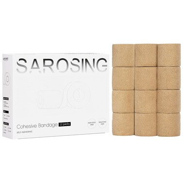 Self Adhesive Bandage Wrap,12Pack, 2 Inches X 5 Yards, Cohesive Bandages,Medical Wrap, Elastic Bandage Wrap, Self Sticking Bandage Tape, Vet Wrap Bandages Tape, Beige