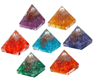 Set of 7 Pcs Seven Chakra Orgone Crystal Pyramid with Pearl of Dyed Crystal Multistone for Reiki Healing Spiritual Yoga Meditation Energy Generator Positive Energy Generator Size: 20-25MM