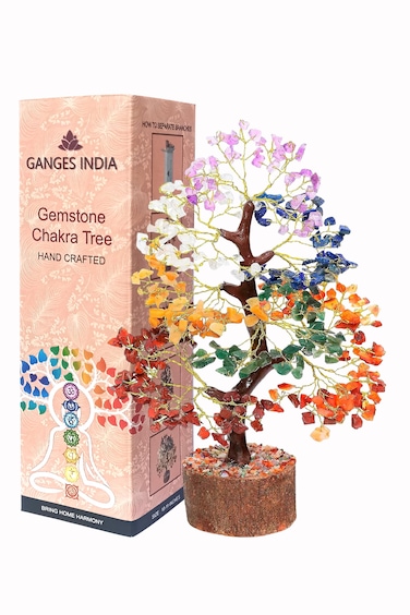 Seven Chakra Crystal Tree - Handmade with 7 Gemstones - Decorative Tree of Life for Wealth &amp; Luck, Positive Energy Stone, Aura Cleansing, Home &amp; Spiritual Decor
