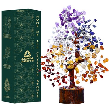 Seven Chakra Healing Crystal Tree of Life, Gift for Women and Mom, Handmade Crystal Tree for Good Luck, Positive Energy, Money, Reiki Healing, Home and Office, Living Room Desk Decor