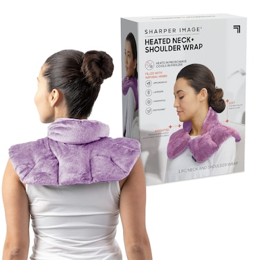 Sharper Image Heated Neck &amp; Shoulder Wrap - Microwavable Warm &amp; Cooling Plush Pad, Scented Aromatherapy (100% Natural Lavender &amp; Herb Spa Blend), Pain Tension Headache Relief Therapy, Gift for Women