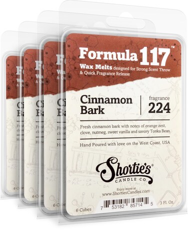 Shortie's Candle Company Cinnamon Bark Wax Melts Bulk Pack - Formula 117-4 Highly Scented 3 Oz. Bars (12 Oz. Total) - Made with Essential &amp; Natural Oils - Bakery &amp; Food Air Freshener Cubes Collection
