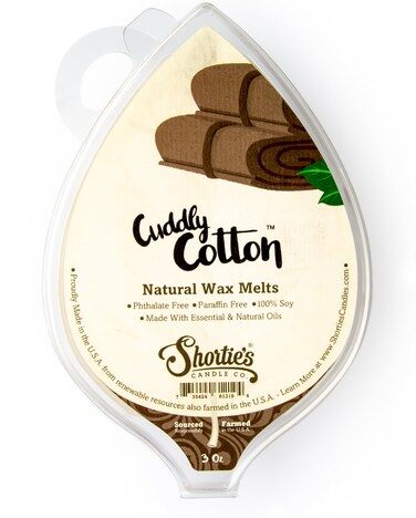 Shortie's Candle Company Cuddly Cotton Natural Soy Wax Melts - 1 Highly Scented 3 Oz. Bar - Made with 100% Soy and Essential Fragrance Oils - Phthalate &amp; Paraffin Free, Vegan, Non-Toxic
