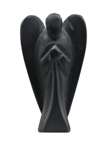 Shungite Crystal Guardian Angel Figurines Ornament for Healing Birthstone, Decoration Statue (Hand Carved Pocket Gemstone Angel) (3 inch)