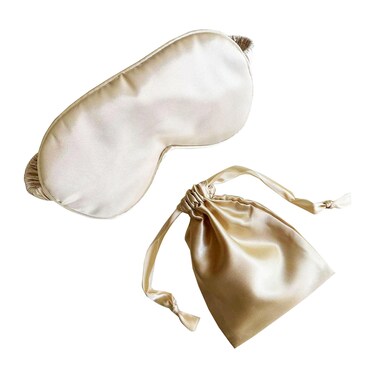 Silk Eye Mask for Sleeping - Satin Eye Cover with Storage Bag - Beige