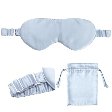 Silk Eye Sleeping Mask, Travel Mask, Eye Covers for Sleeping, Organic sleep mask, Real Adjustable Band, and Luxury Travel Bag (Blue)